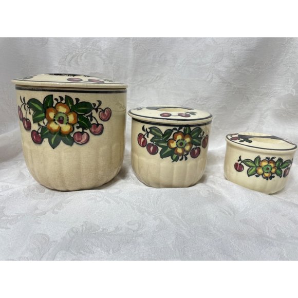 Canisters Handpainted Made in Japan Flowers & Cherries 4.5” 3.5” 2.5” Graduated - Picture 1 of 13